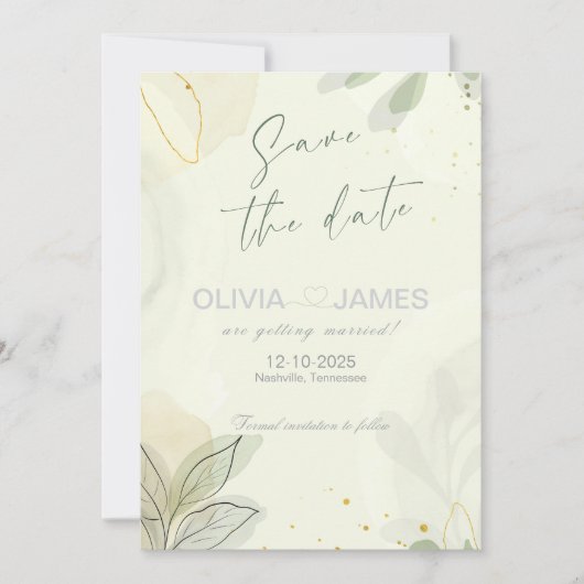 モダンアブストラクトリーフでおめでたい日をお知らせ。エレガントでスタイリッシュなこの「Save th 招待状 (正面)