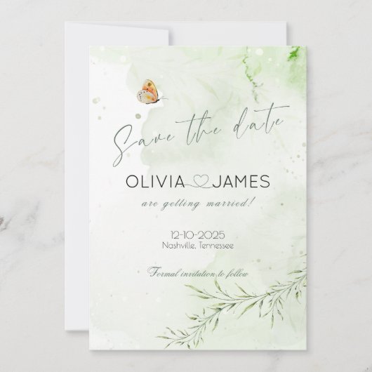 モダンアブストラクトリーフでおめでたい日を発表しよう - 結婚式のSave the Dateカード 招待状 (正面)