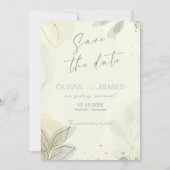 モダンアブストラクトリーフでお知らせする結婚式のSave the Dateカード 招待状 (正面)