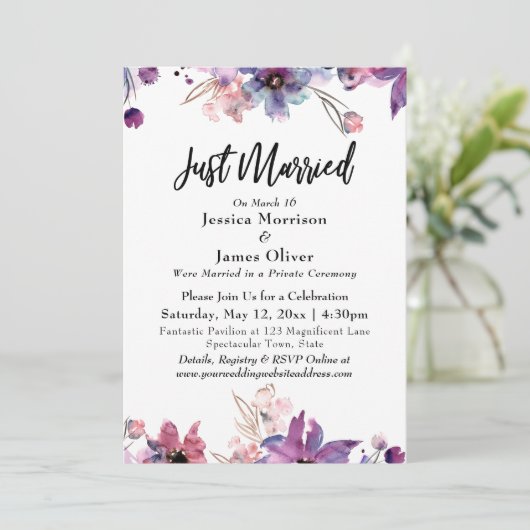 モダンアブストラクト水彩フラワーズ 挙式しました 招待状 (スタンド正面)