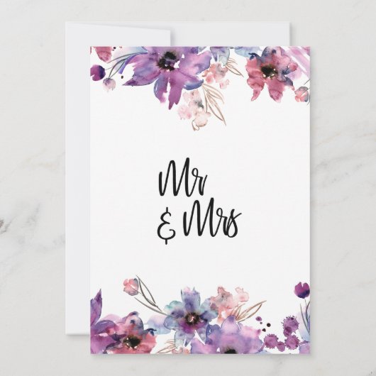 モダンアブストラクト水彩フラワーズ  結婚しました 招待状 (裏面)