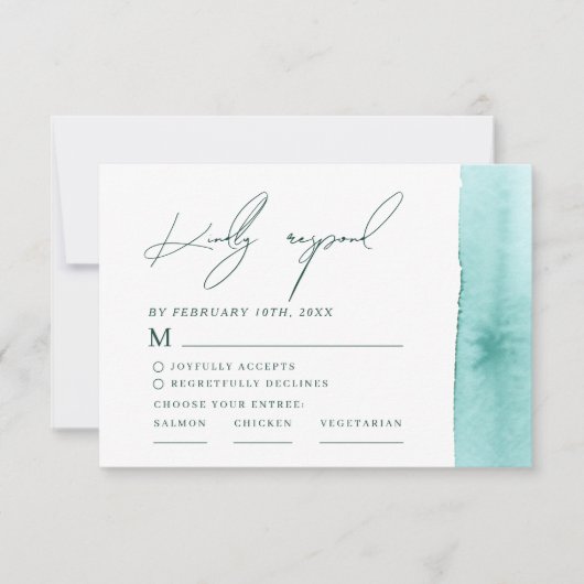 モダンアブストラクト水彩海辺のウェディング 出欠カード (正面)
