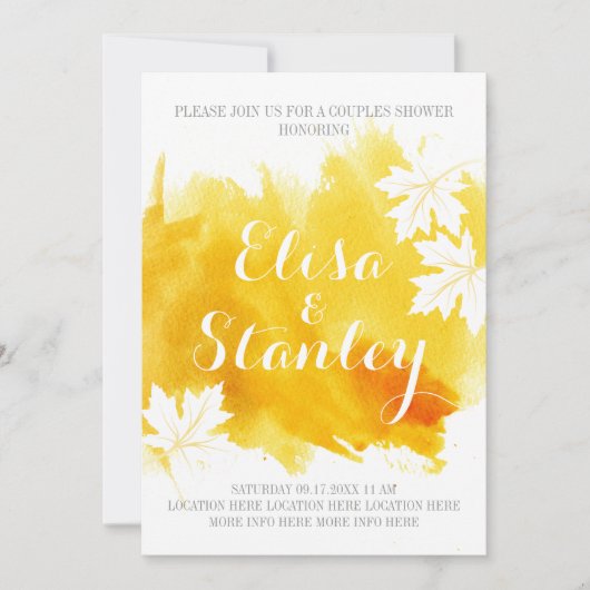 モダンアブストラクト水彩黄色カップルシャワー 招待状 (正面)