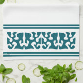 モダンアブストラクト ダークターコイズ シェイプ アート キッチンタオル (折り畳み)