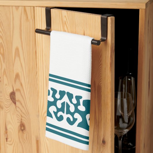 モダンアブストラクト ダークターコイズ シェイプ アート キッチンタオル (三つ折り)
