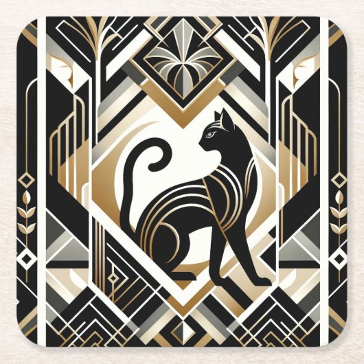 モダンアブストラクト デコレーションネコ紙コースター スクエアペーパーコースター (正面)