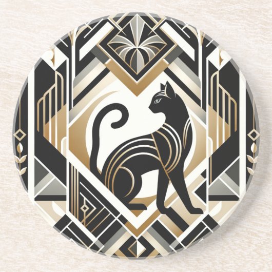 モダンアブストラクト デコレーションネコ サンドストーンコースター (正面)