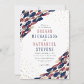 モダンアブストラクト ネイビー バーガンディ コンフェッティ ウェディング 招待状 (正面)