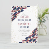 モダンアブストラクト ネイビー バーガンディ コンフェッティ ウェディング 招待状 (スタンド正面)