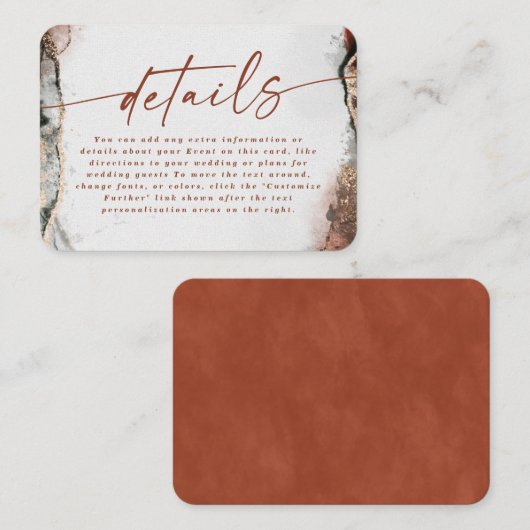 モダンアブストラクト バーンオレンジ 秋のウェディング詳細 エンクロージャーカード (正面/裏面)