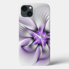 モダンアブストラクト フラワーエレガンス 紫のフラクタルアート iPhone 13ケース
