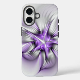 モダンアブストラクト フラワーエレガンス 紫のフラクタルアート iPhone 16ケース