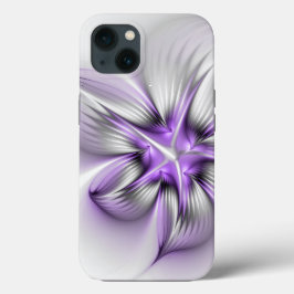 モダンアブストラクト フラワーエレガンス 紫のフラクタルアート iPhone 13ケース