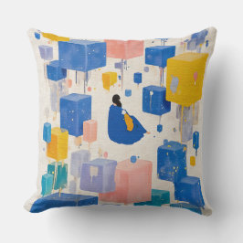 モダンアブストラクト フローティング ブロック 夢の情景 水彩 クッション