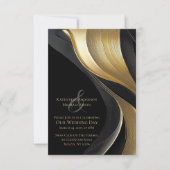 モダンアブストラクト ブラック＆ゴールド エレガントウェディング 招待状 (正面)