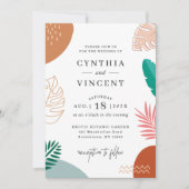 モダンアブストラク葉ショントロピックのサマー結婚ズ 招待状 (正面)