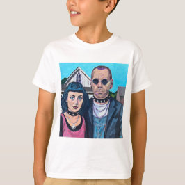 モダンアメリカン・ゴシックアート - グラント・ウッズにインスパイアされた Tシャツ