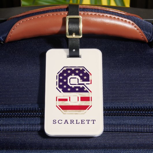 モダンアメリカ国旗モノグラムS ラゲッジタグ (正面インサイチュ2)