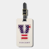 モダンアメリカ国旗モノグラムV ラゲッジタグ (正面縦)