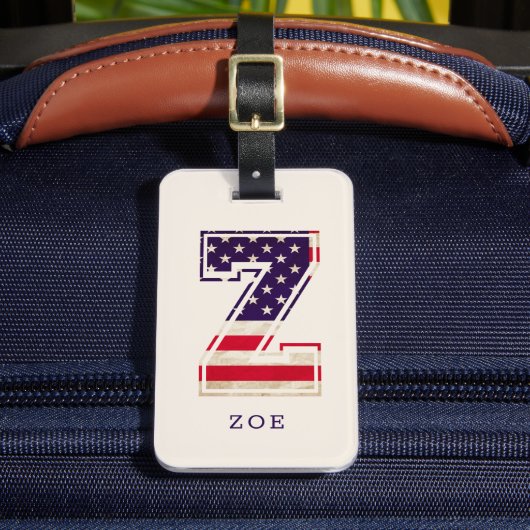 モダンアメリカ国旗モノグラムZ ラゲッジタグ (正面インサイチュ2)