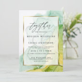 モダンアルコ結婚ール鮮やかインキの緑と金ゴールド 招待状 (スタンド正面)