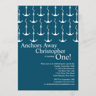 モダンアンカーズアウェイ男の子1歳誕生日パーティー 招待状