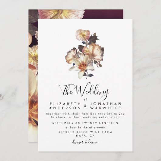 モダンアンティークヴィンテージフローラ結婚式招待状 招待状 (正面/裏面)