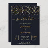 モダンアンドクラシック金ゴールドスター結婚ズ セーブザデート (正面/裏面)