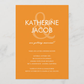 モダンアンパサンド ウェディングシャワー 招待状 オレンジ