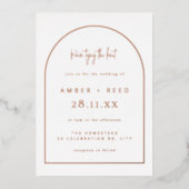 モダンアーチウェディングリアルローズゴールドフォイル 箔招待状 (正面)