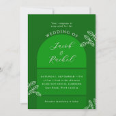 モダンアーチエレガントブランチ結婚Emerald Green 招待状 (正面)