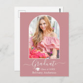 モダンアーチキャップほこりっぽいピンク卒業 ポストカード (正面/裏面)