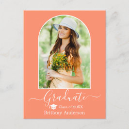 モダンアーチキャップ書道コーラルピーチ卒業 ポストカード