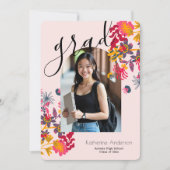 モダンアーチピンクフローラ写真卒業パーティー 招待状 (正面)