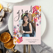 モダンアーチピンクフローラ写真卒業パーティー 招待状