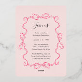 モダンアーチピンクフローラ写真卒業パーティー 箔招待状 (裏面)