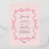 モダンアーチピンクフローラ写真卒業パーティー 箔招待状 (裏面)