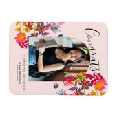 モダンアーチピンクフローラ写真卒業 マグネット (横)