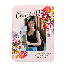 モダンアーチピンクフローラ写真卒業 マグネット