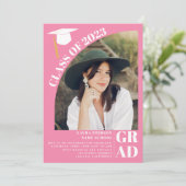 モダンアーチピンク5枚 卒業写真 招待状 (スタンド正面)