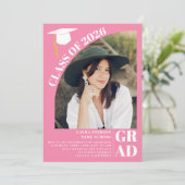 モダンアーチピンク5枚 卒業写真 招待状 (スタンド正面)