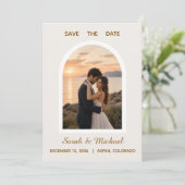 モダンアーチフォトの結婚式 セーブ・ザ・デート (スタンド正面)