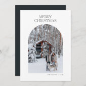 モダンアーチフォトクリスマスカードホワイトミニマリスト 案内状 (正面/裏面)