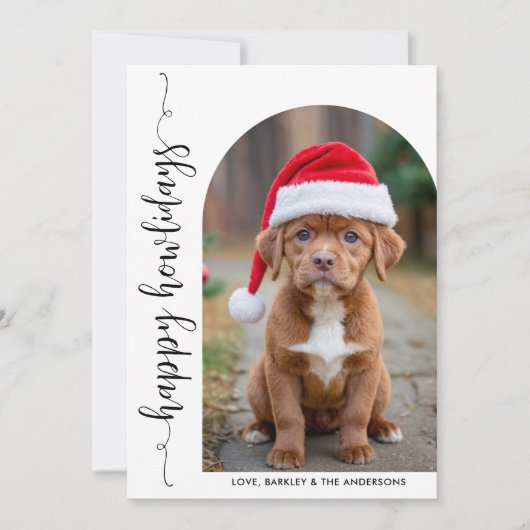 モダンアーチフォトクリスマスハッピーハウリデイズドッグ シーズンカード (正面)