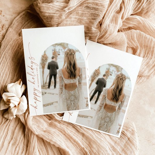 モダンアーチフォトクリスマスホリデーカード 招待状