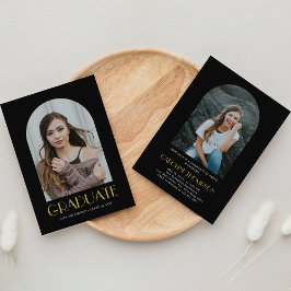 モダンアーチフォトブラック&金ゴールド卒業パーティー 招待状