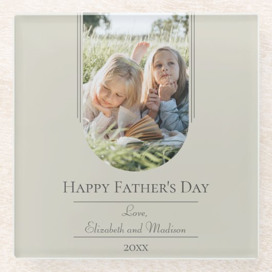 モダンアーチフォト父の日 |ベージュ ガラスコースター (正面)