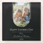 モダンアーチフォト父の日 |黒 ガラスコースター (正面)