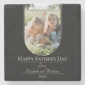 モダンアーチフォト父の日 |黒 ストーンコースター (正面)
