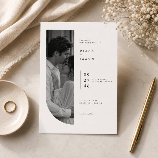 モダンアーチフォト結婚式招待状テンプレート 招待状